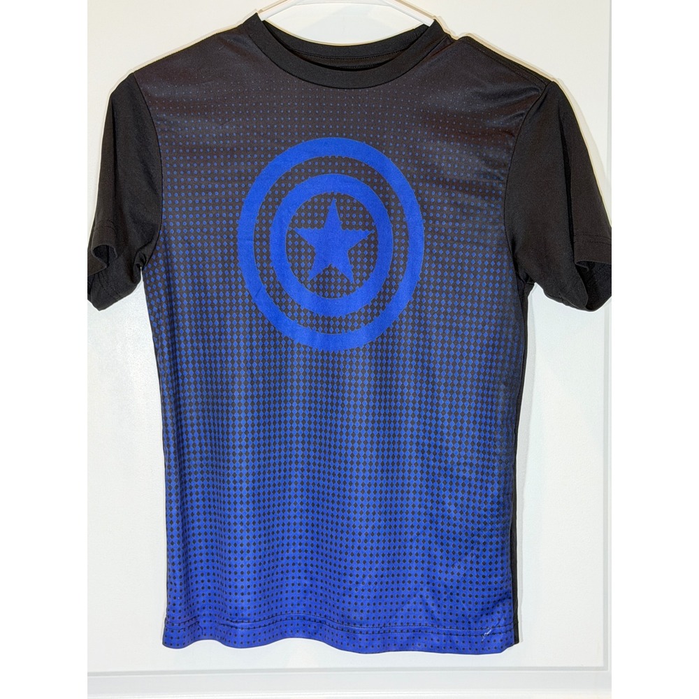 Marvel Captain America Boys Blue Shield Graphic T-Shirt Size M 8 Black Active